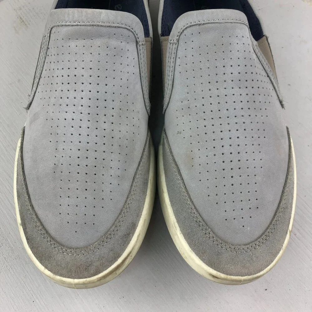 Ecco Men's Size 11-11.5 Cathum 2.0 Slip On Grey Leather Suede Loafers Shoes